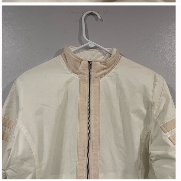 James Perse 100% Cotton Quilted Jacket Cream/ Off White Jacket W/ Tan Stripe NWT - Picture 3 of 8
